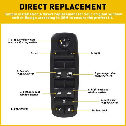 Imagen 2 del producto Piezas de automóviles 68184802AA para Jeep Grand Cherokee Dodge Durango, interruptor de ventana eléctrica de lado izquierdo, botón de Control, 2014 2015