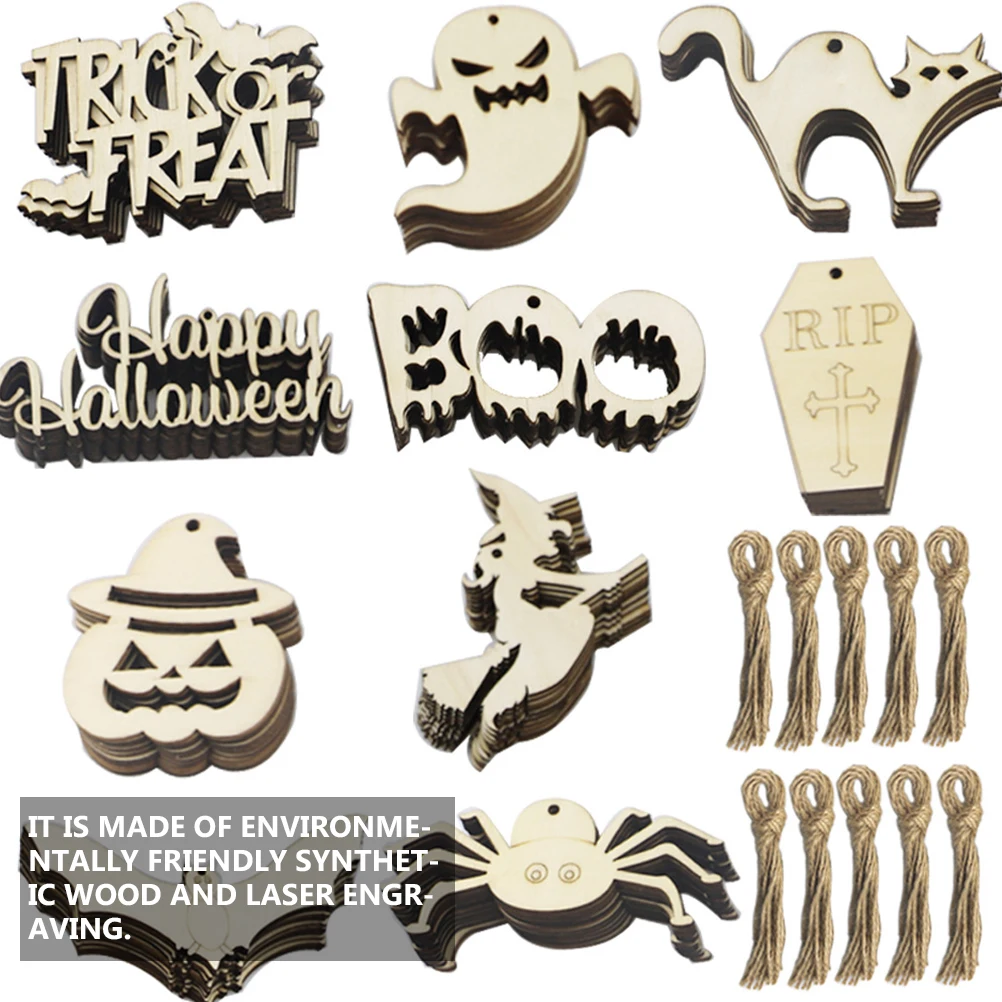

9 Grids Halloween Wooden Ornaments Engraved Synthetic Wood Diy Crafts Home Party Decor Halloween Hanging Supplies Wood Pendant