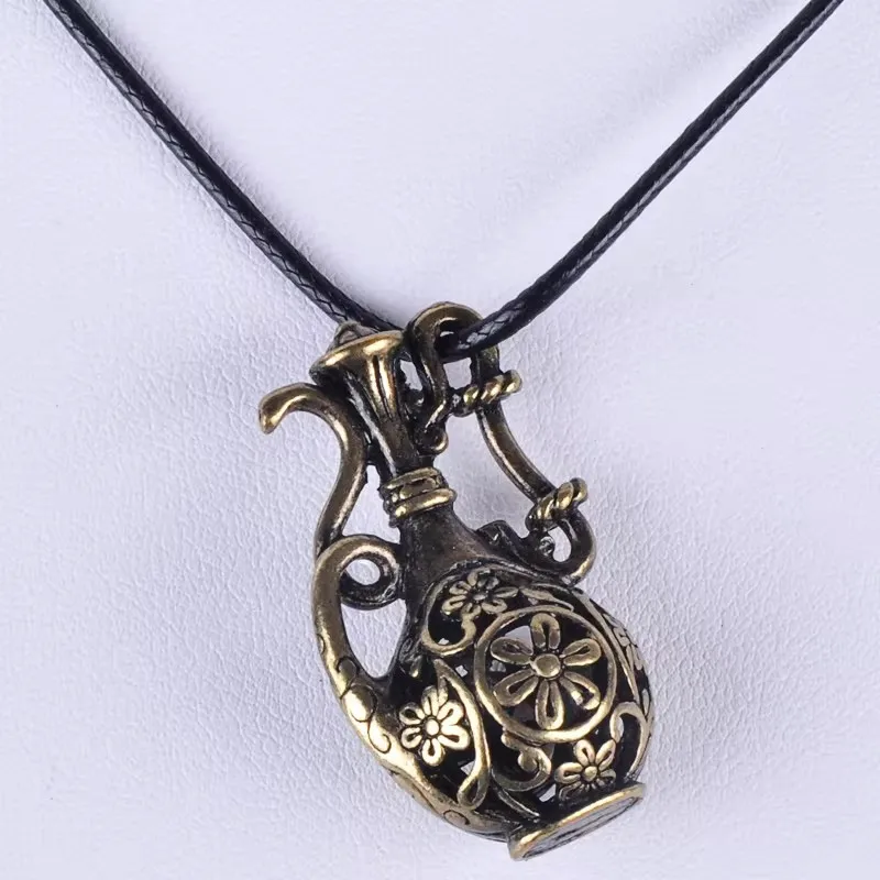 35*20Mm Vintage Antique Bronze 3D Flower Teapot Pendant Necklace Women Choker Wax Cord Rope Necklace Jewelry Fashion Jewellery