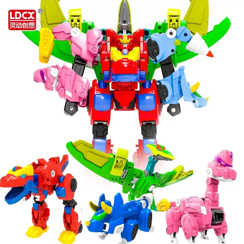 4 in 1 Gogo Dino Mecha Gogoking Robot Transform Combined Dinosaur Base Hot Car Deformation Rex/ Ping Action Figure Toys Gifts