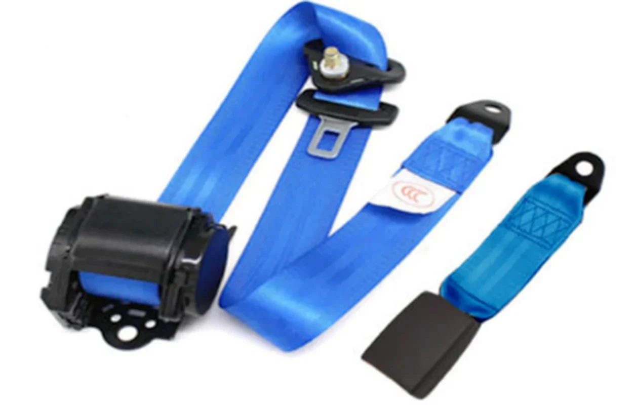 3 Point Vehicle Car Front Seat Belt Buckle Kit Automatic Retractable Straps Blue