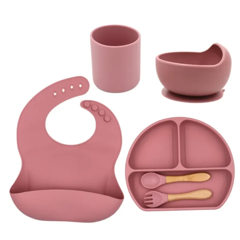 New Born Baby Products 100% Food Silicone Bowl Spoon Sensory Sufficient Bib Inventory Gorgeous Plate Feed Set