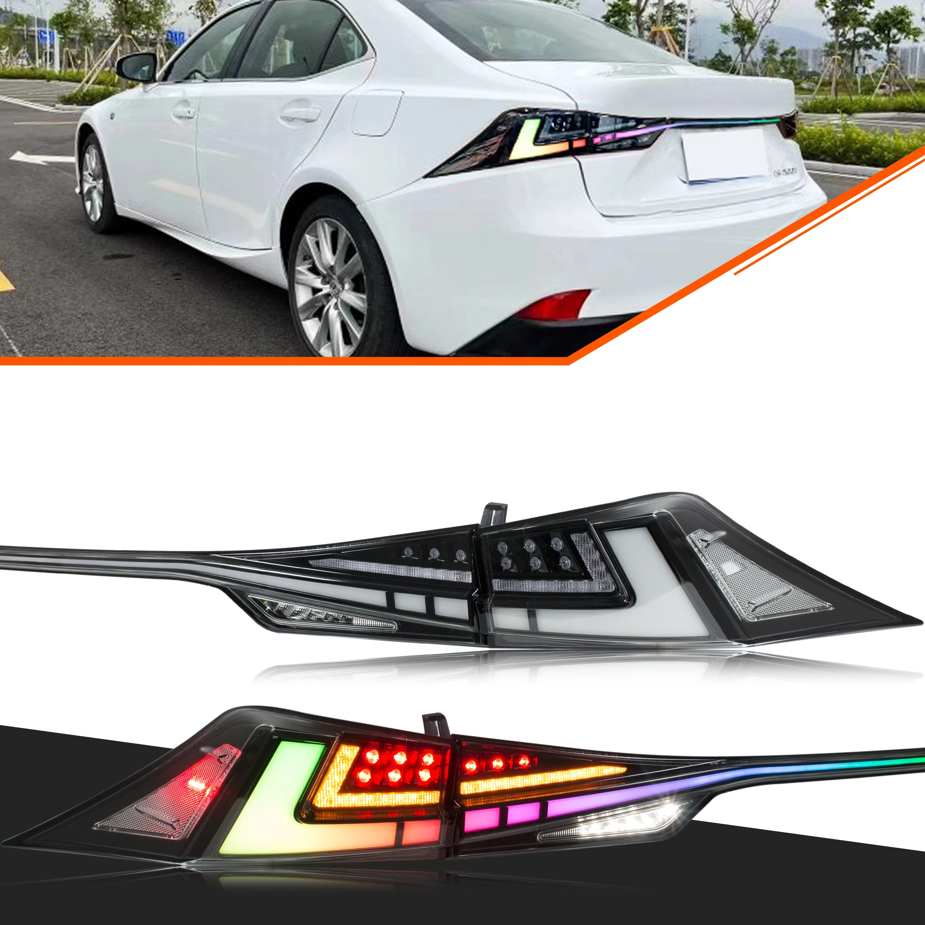 

LED RGB Tail Lights Assembly for Lexus IS250 IS350 IS300 IS200t ISF 2014-2020 3IS Color Change Clear Rear Lamps Assembly
