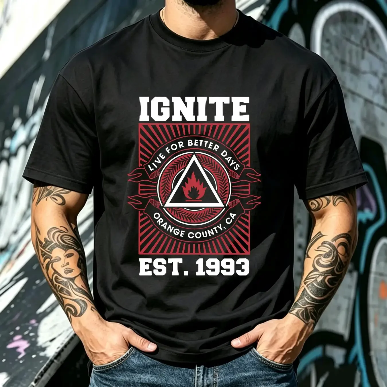 washed T Shirt Vintage Ignite Medium Live For Better Days long sleeves vintage Washed designer clothes graphic Soft Casual