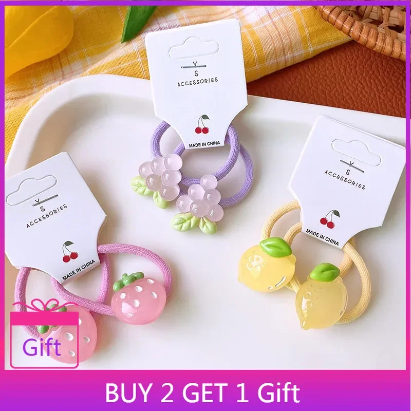 Doce frutado semi transparente dos desenhos animados laços de cabelo meninas alta estiramento bonito design macio elástico crianças acessórios para o cabelo