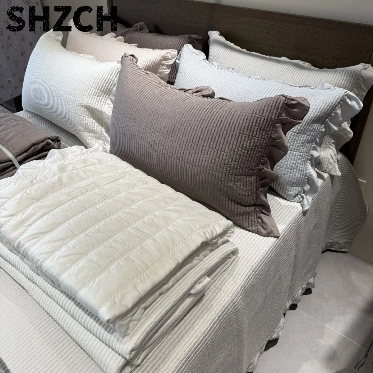 Tencel simple solid color quilted bed cover three-piece Lyocell fiber cool lace summer cool quilt