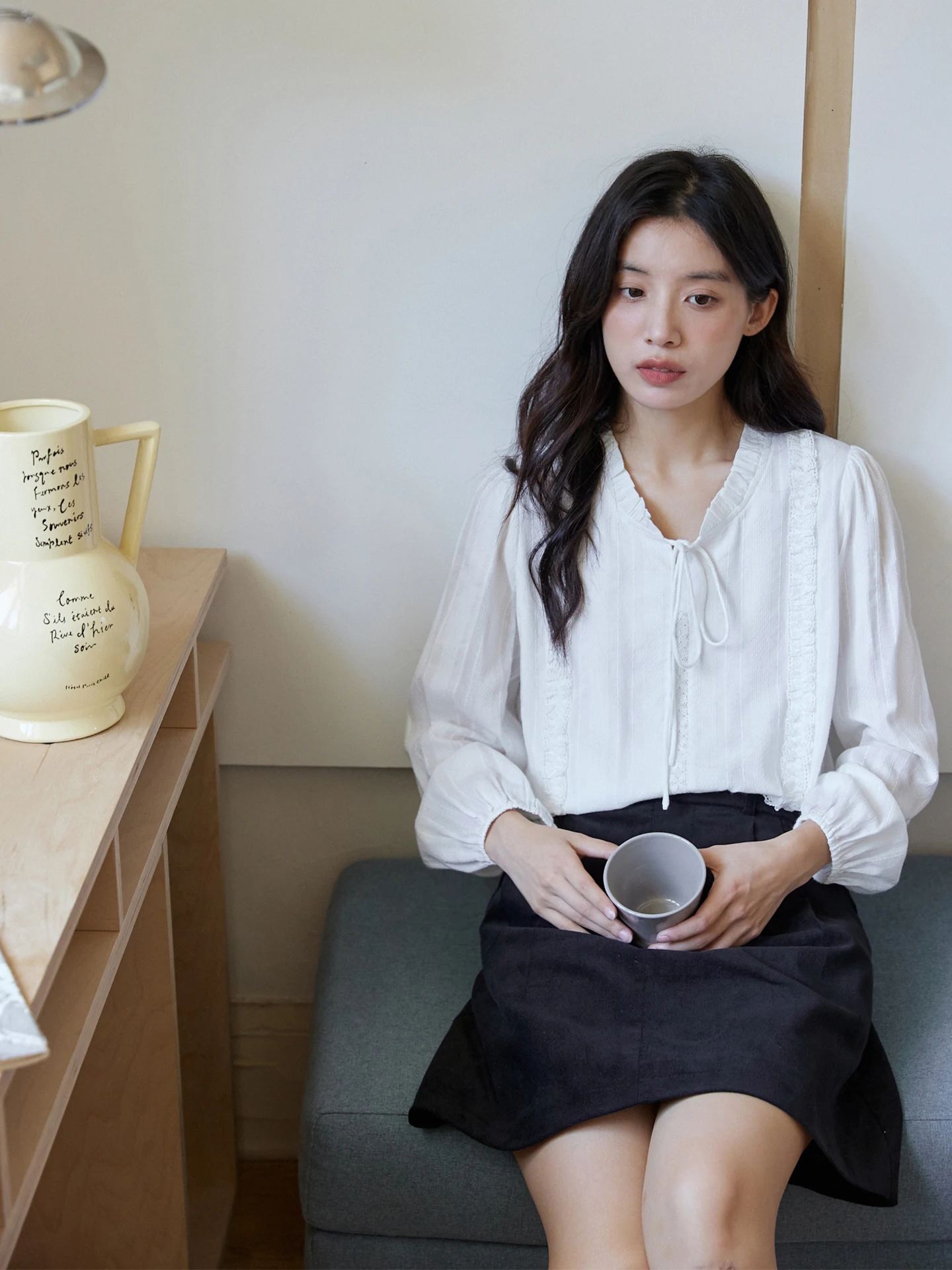 

MIXABO Chic Gentle Women's Long Sve White irt Осенний дизайн Воротник-стойка с узлом Деревянный французский свободный хлопок irt