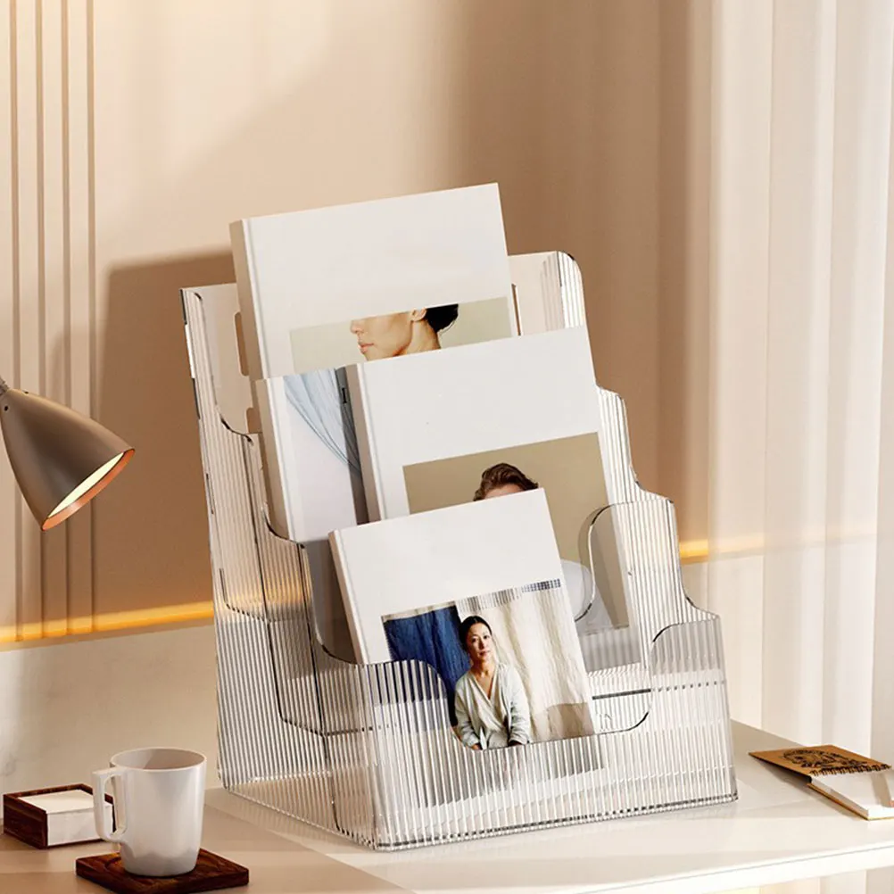 

Transparent File Shelf Magazine Rack 3 Layers Plastic Storage Solution Wall Mounted Brochure Holder Document St Poster