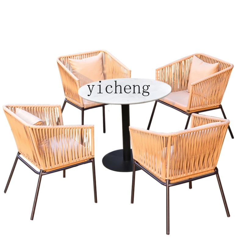 RWJ Dining Table and Chair Outdoor Courtyard Coffee Shop Outer Swing Rattan Chair Balcony Leisure Tea Table Chair Combination