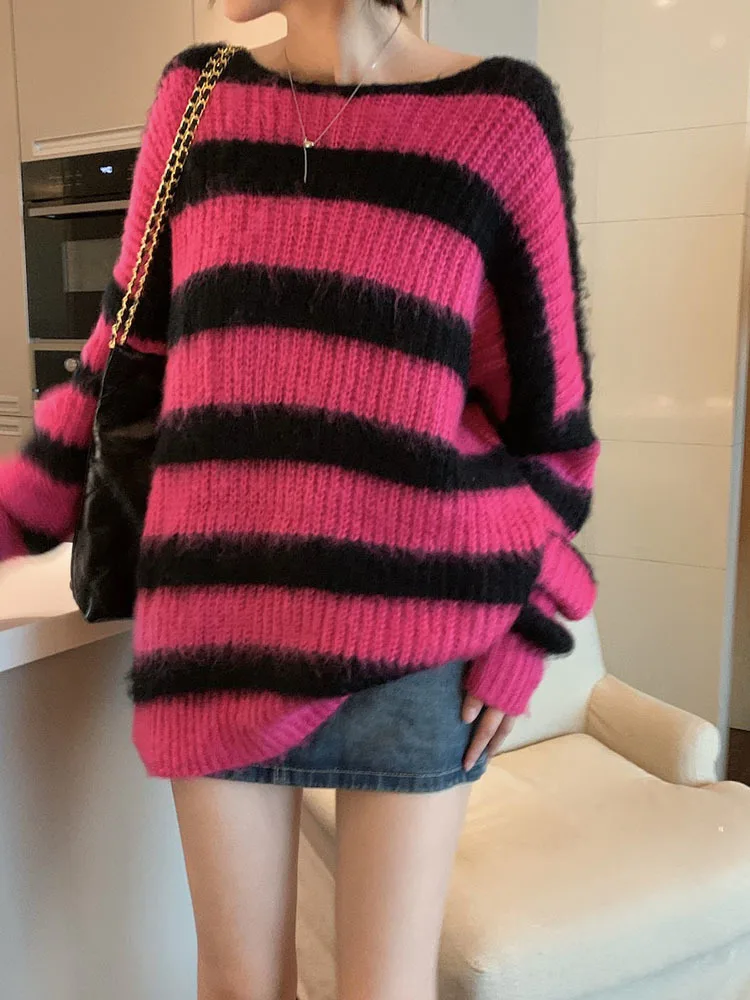 

Long Sleeve Y2k Knitted Pullovers Women Autumn 2022 Casual Striped Sweater Korean Style Streetwear Y2K Crop Tops Female Outwear