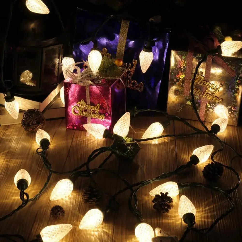 2Pcs/Lots Strawberry String Lights Pointed Lights Christmas Decorations Home Hanging Lights String Lamps Pine Cones