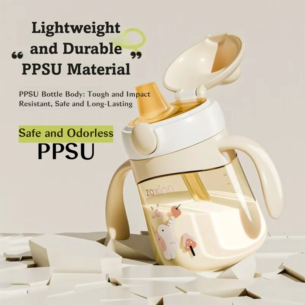 

PPSU Sippy Cup Автоматическая откидная крышка Герметичная соломенная чашка без BPA с ручкой Чашка для тренировки питья для детей 6-7 месяцев