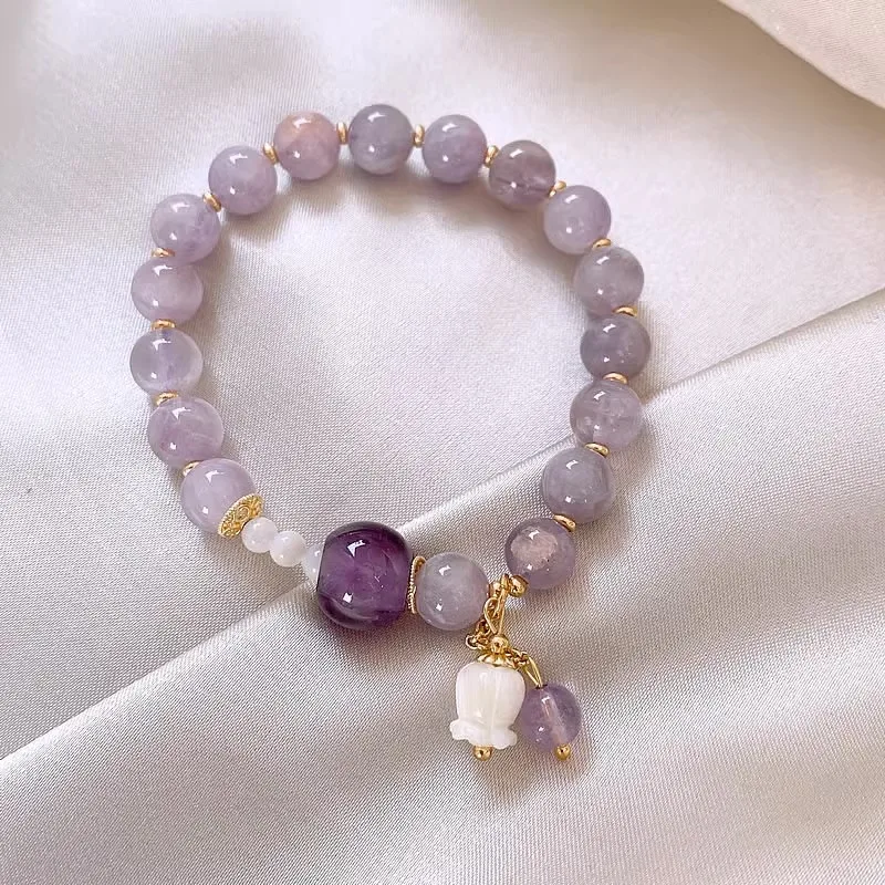 

Flower Pendant 8mm Natural Lavender Amethyst Stones Beaded Strand Women'd Hand Bracelets Luxury Fine Jewelry Accessories Gifts
