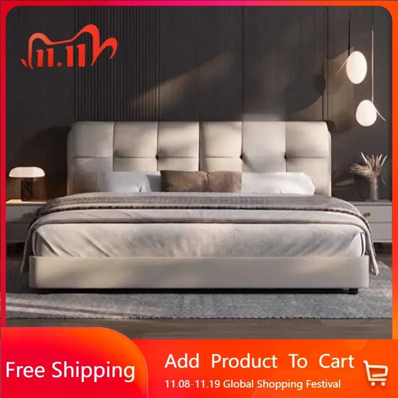 

Simple Frame Double Bed Wooden Unique Leather Modern Twin Bed King Comferter Italian Cama De Casal Bedroom Set Furniture Queen