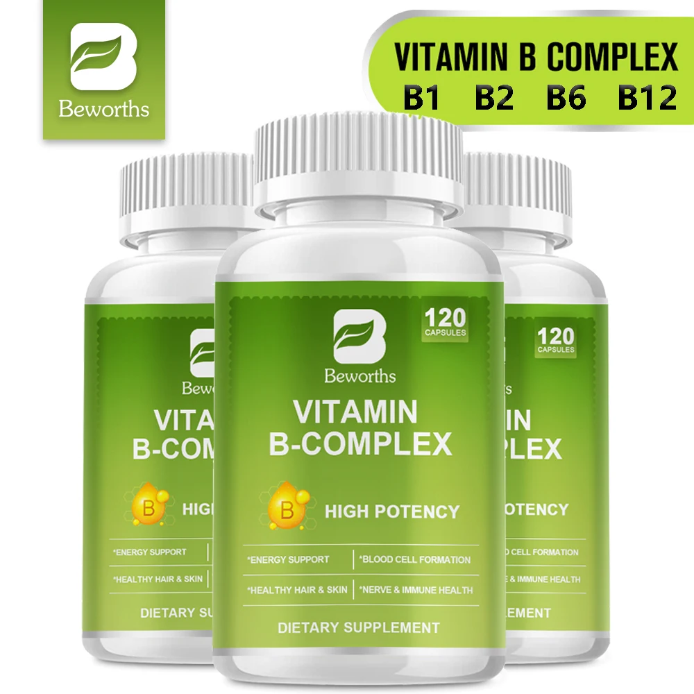 BEWORTHS Vitamin B Complex - B Group Vitamin Whole Food Supplements B1, B2, B6, B12- Used For Stress, Energy, And Immune Support