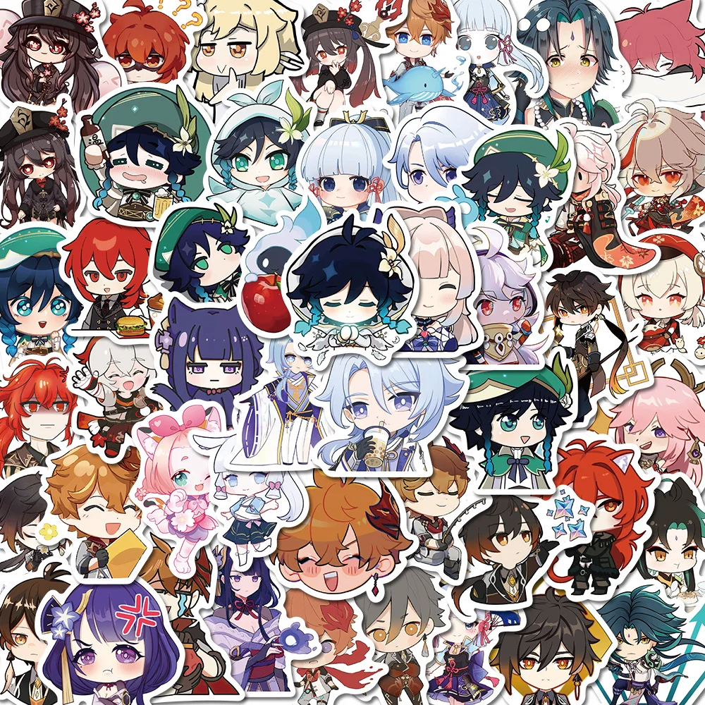 50PCS Cute Genshin Impact Stickers Collection Anime Game Decals Sticker for Laptop Luggage Skateboard Guitar Motorcycle Kids Toy