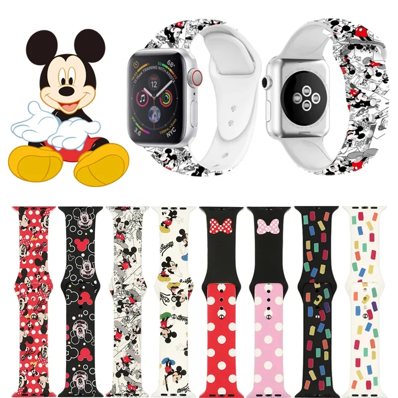 Mickey Minnie Watch Strap band 44mm 40mm for iwatch Bracelet series 7 6 Se 5 4 3 2 1 42mm 38mm printing Replacement