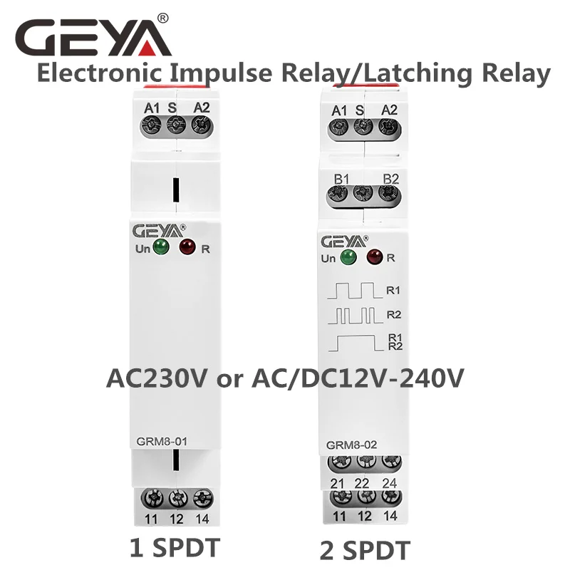 GEYA GRM8 Latching Relay Memory Relay SPDT 16A Step Relay AC230V OR AC/DC12-240V Impulse Relay 12V