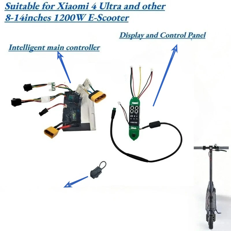Intelligent Scooter Controller for Xiaomi 4 Ultra, 1200W High Power Control Board with Display Panel 24-63V 7-25A with XT60