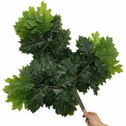 12pcs Artificial Glue Coated Oak Tree Leaf Branch for Greenery Wall Faux Three Forks Eiche Tree Stems