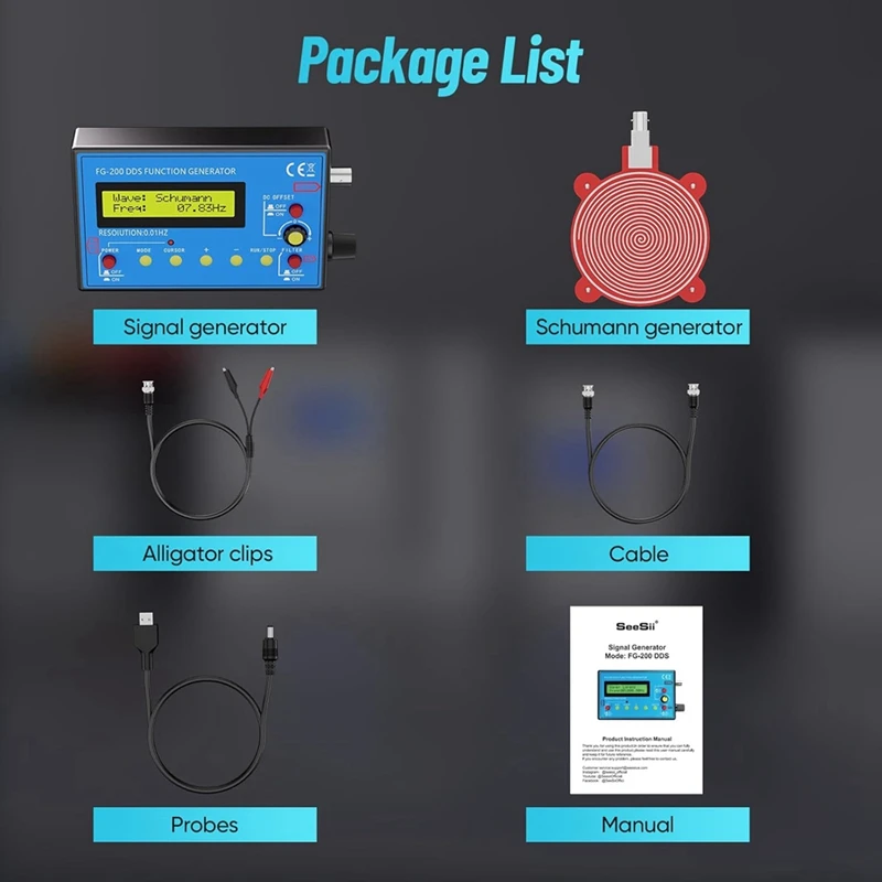 1Hz-500Khz DDS Signal Generator With Schumann-Resonator, Portable Multifunction Waveform Generator With AC/DC Power