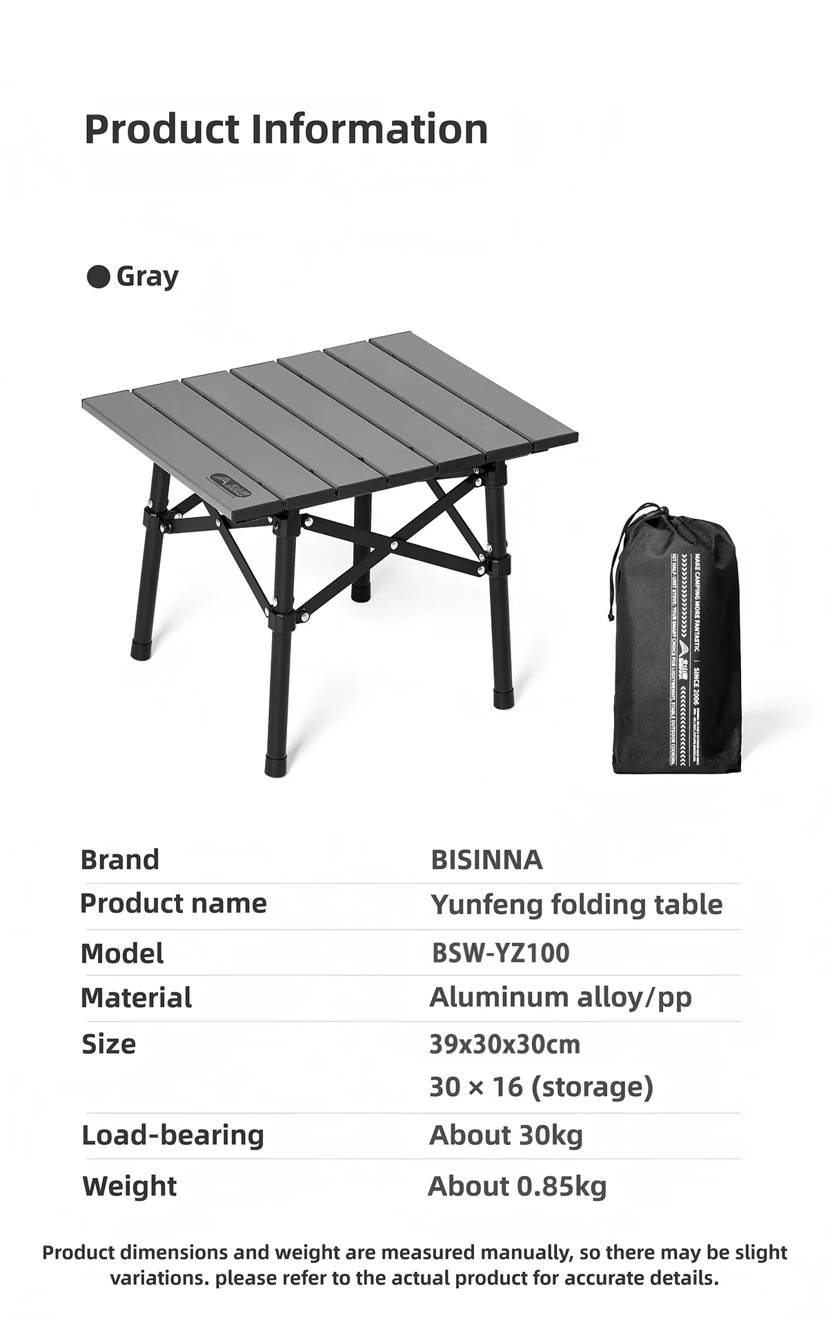 BISINNA Campingtisch aus Aluminiumlegierung, ultraleichter tragbarer Klapptisch für Outdoor-Wandern, Picknick, Angeln, Grillen, Reisen – Detail 10