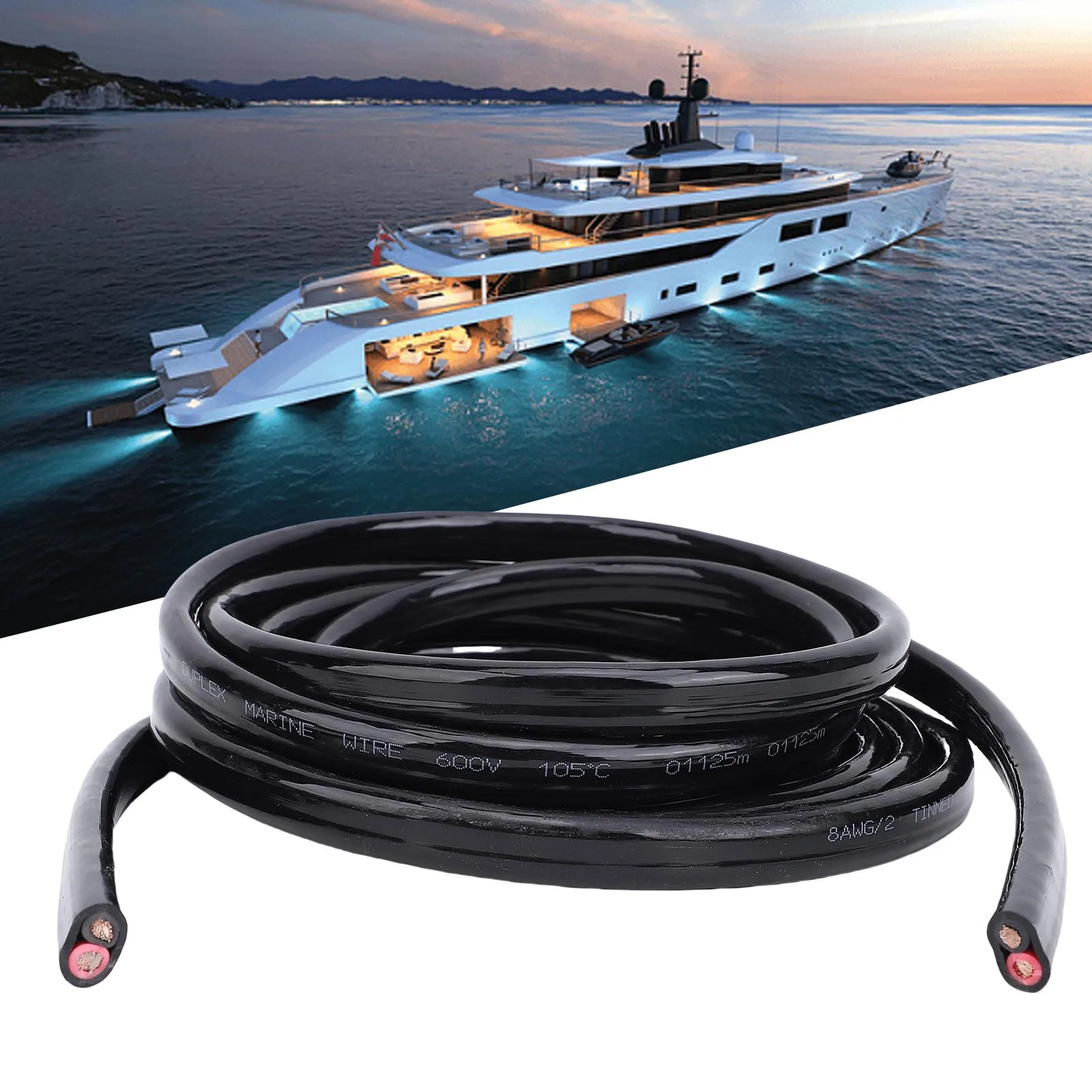 

Boats 8 Gauge Marine Wire 600V OFC Copper 8AWG Marine Grade Insulated Boat Electrical Cable For Yacht Car RV Trailer Accessories