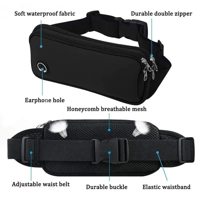 Oxford-Gewebe Leichte und Elastische Hüfttasche Doppelreißverschluss Anti-Diebstahl-Design Unisex Verstellbare Größe für alle Wanderrucksäcke – Detail 10