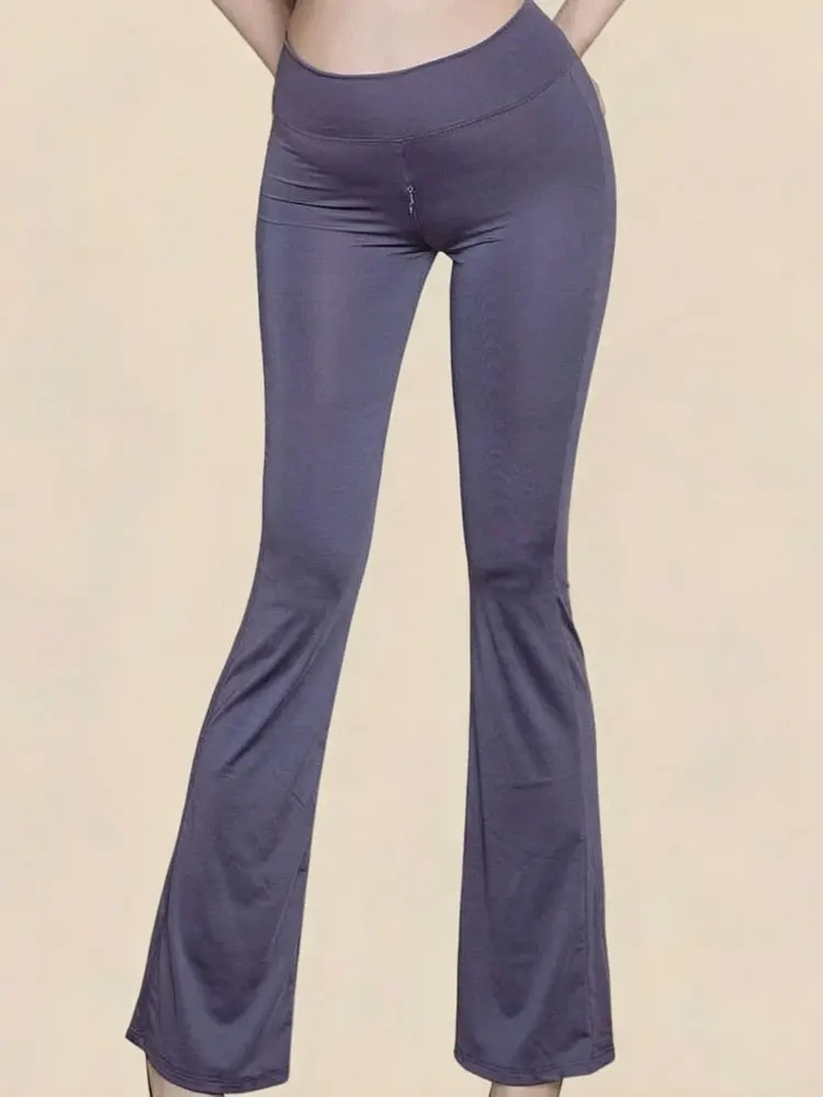 Invisible Zipper Crotch Yoga Pants Women High Waist Shaping Elastic Lift Butt Flare Pants Woman Streetwear Open Crotch Trousers