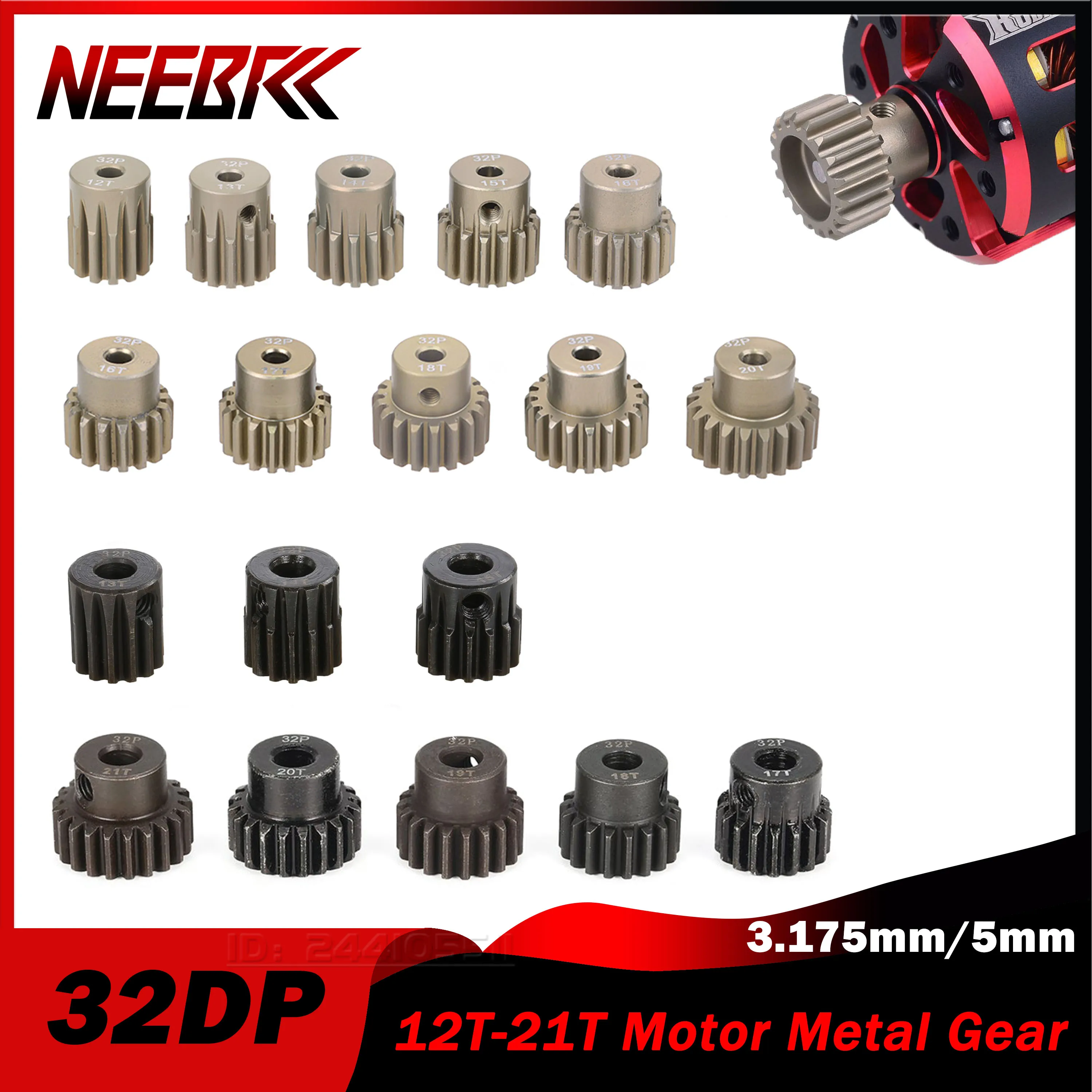 

32DP 3.175/5mm 12T 13T 14T 15T 16T 17T 18T 19T 20T 21T Metal Pinion Motor Gear for 1/8 1/10 RC Car Wltoys HSP Brushed Brushless