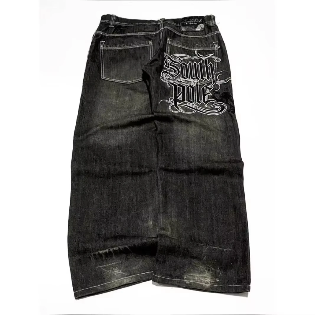American Street Trend Letter Embroidered Loose Jeans Men Harajuku Y2K New Hip Hop Oversized Wide-leg Pants Uni Mopping Jeans