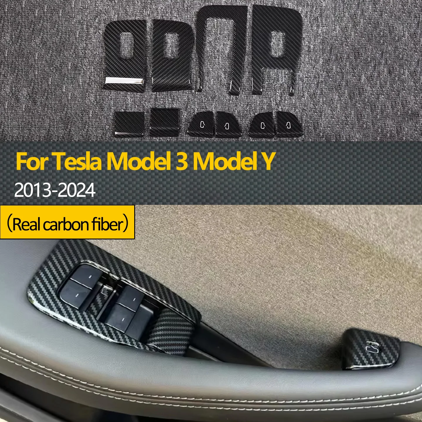

Для Tesla Refresh 2013-2024 модель 3/Y настоящая сухая кнопка подъема из углеродного волокна, внутренняя модификация двери