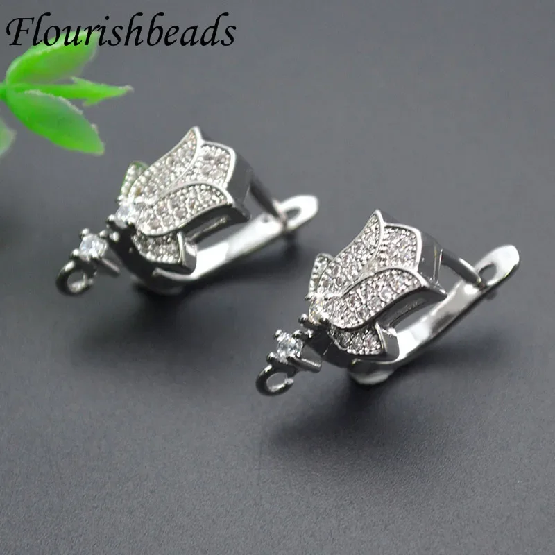 Imagem -02 - Ródio Cor Flor e Tulipas Brinco Ganchos Pavimentada cz Beads Shvenzy Fecho Descobertas Jóias Suprimentos Faça Você Mesmo Acessórios