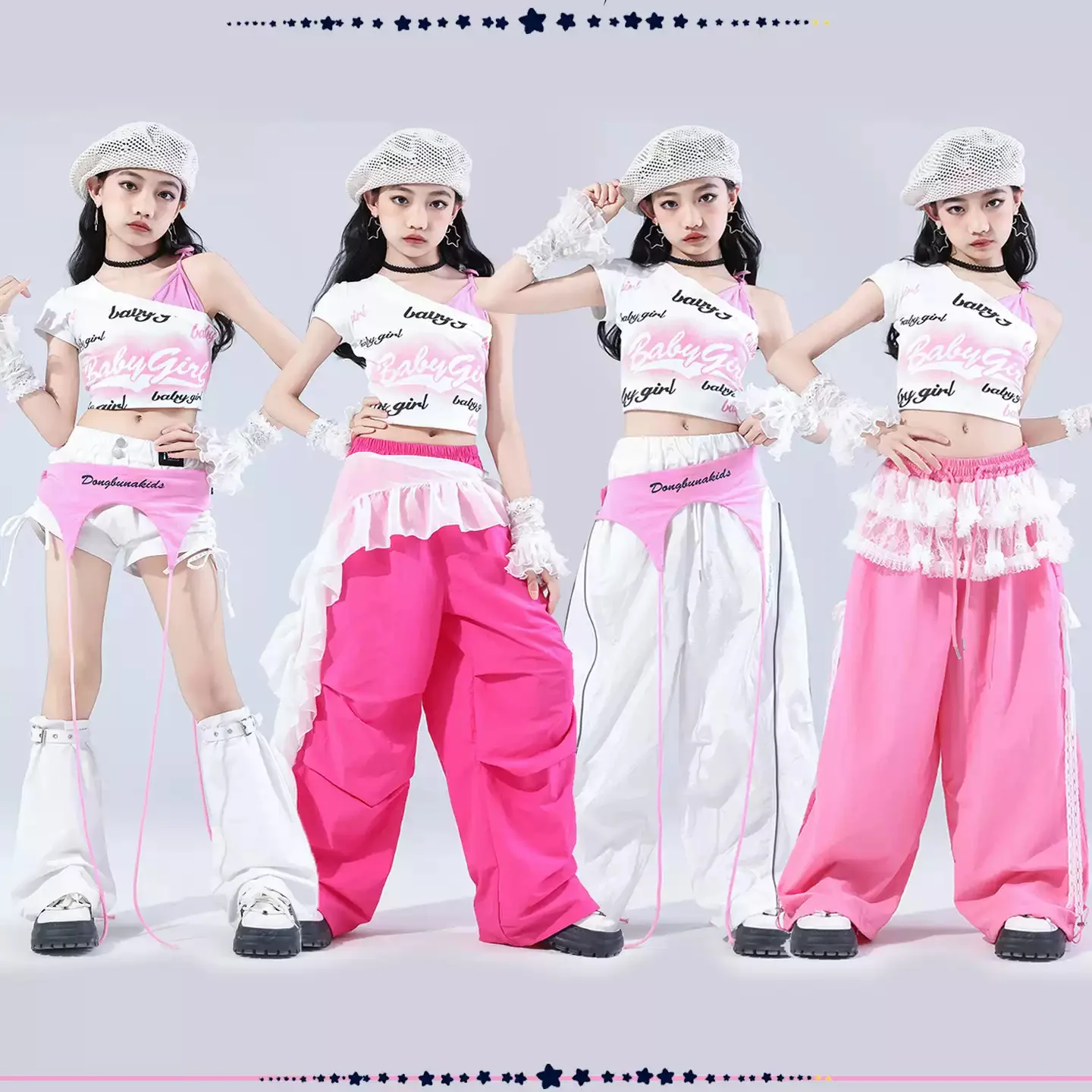 

Kpop Kids Hip Hop Clothing Girls Jazz Clothes Navel Tops Pink Pants Summer Modern Dance Performance Costume Stage Wear