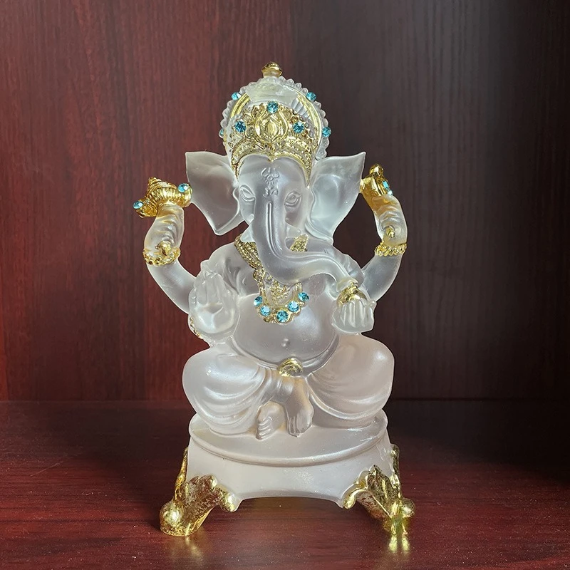 Transparent Trunk Ganesha Statue Thai Resin Craft Home Decor Indian Buddha Figurine