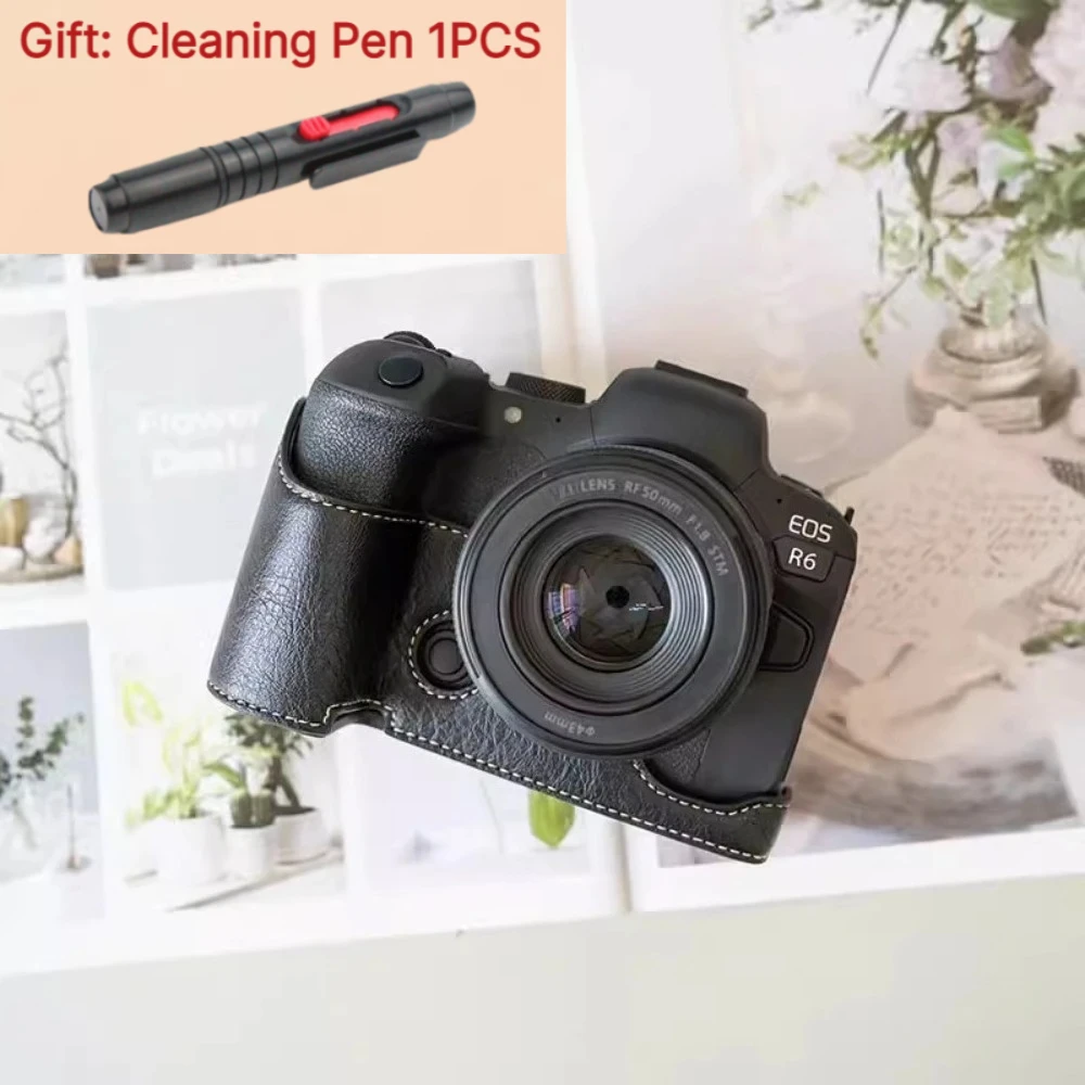Camera PU Leather Case For Canon R6III R6II R6 R5II R5 Micro-single camera bag r63 half set Camera Bag +1PCS Free Cleaning Pen