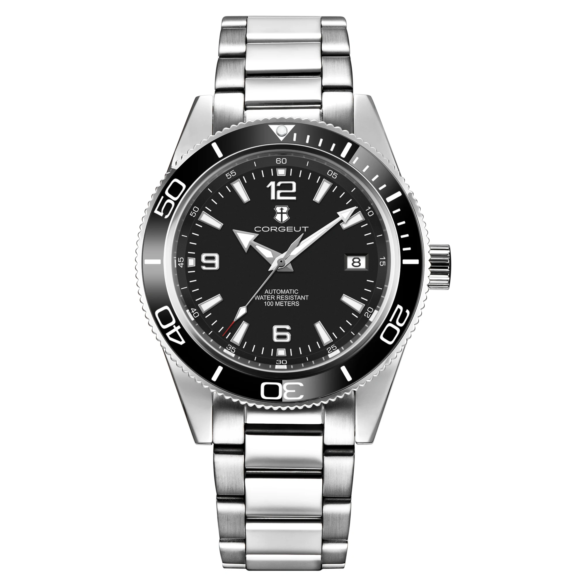 Gustom Logo Automatic Mechanical Men Watch 41mm NH35 Movement Sapphire Steel Strap Watch Waterproof Luminous 90 Ring Corgeut