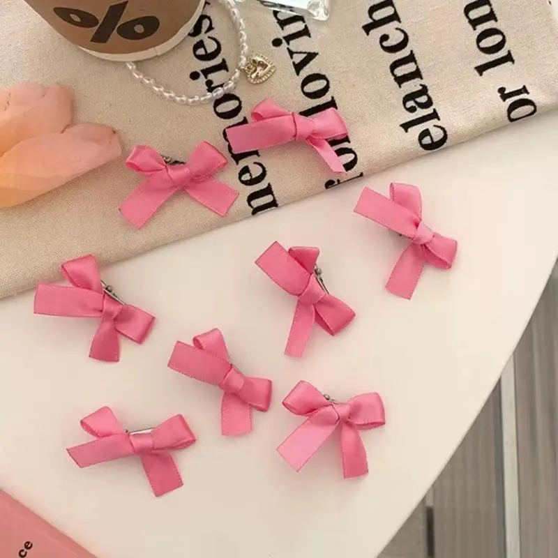 

A52E 8 Pieces Hair Clip Small Ribbon Bow Pink Hairpins for Kids Girls Women Styling