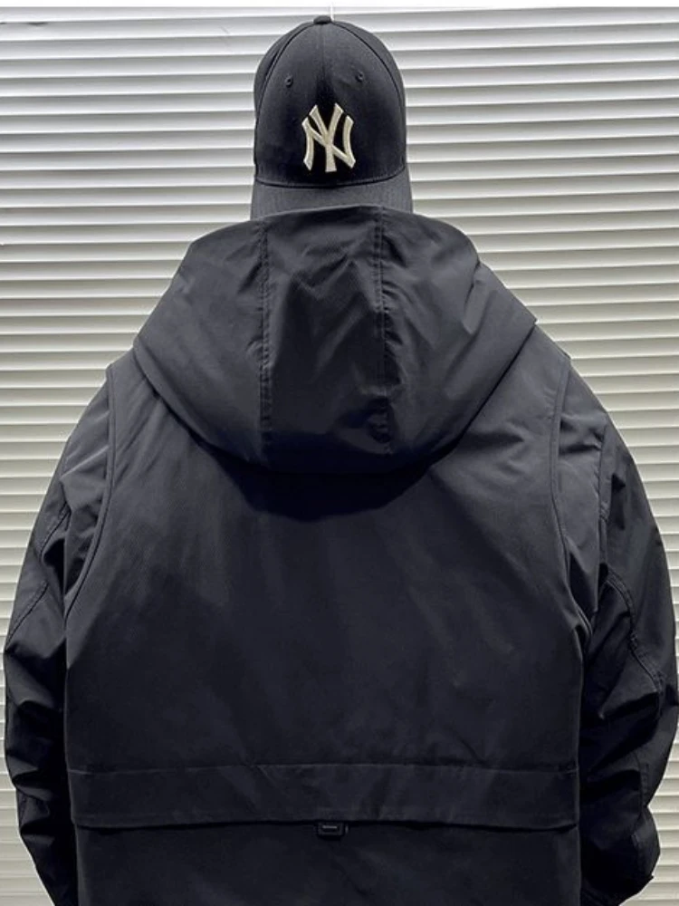 Winter Men Jacket Warm Down Coat Hooded Cargo Puffer Jacket Luxury High-end Multi-pocket Windproof Outerwear Outdoor Windbreaker