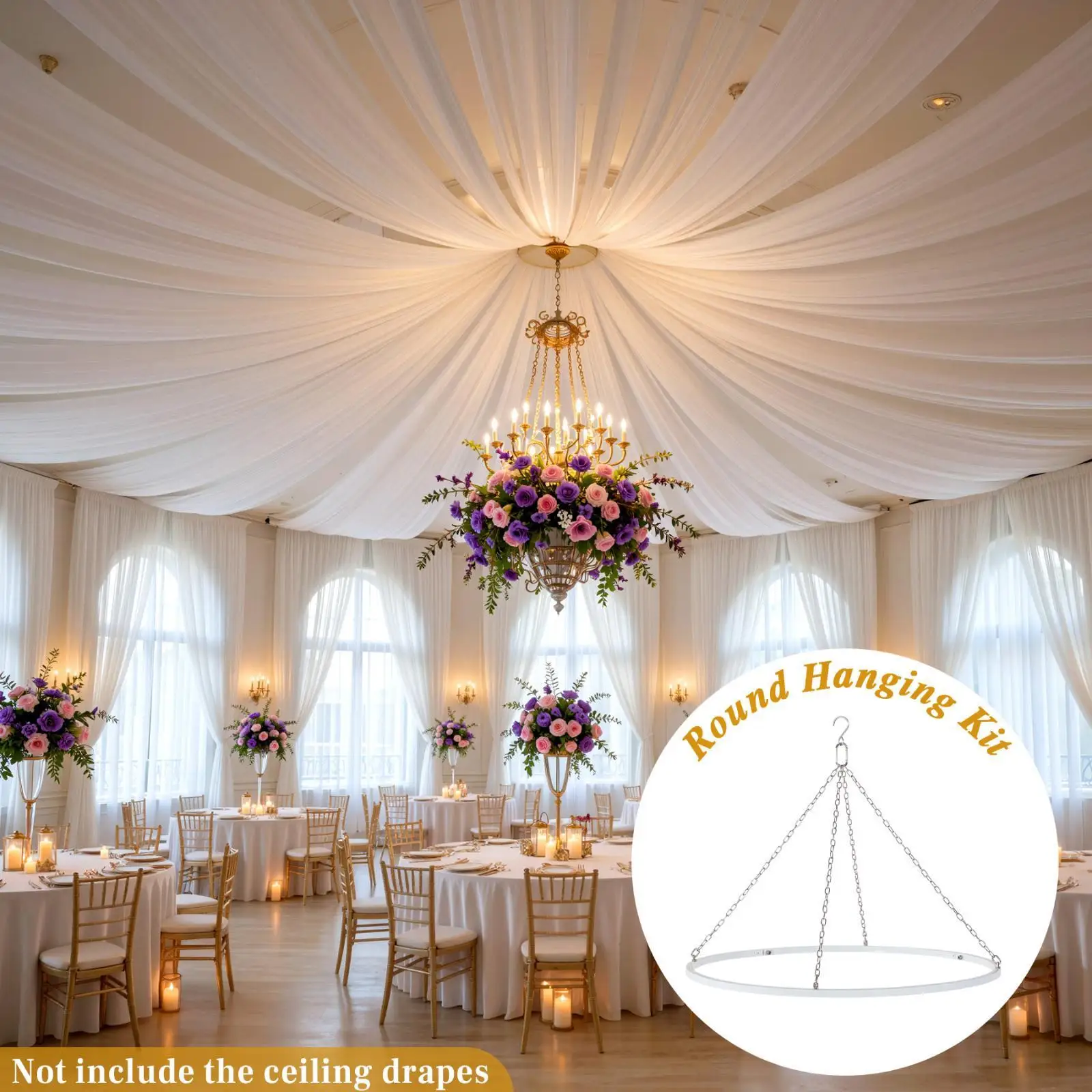 Ceiling Drapes Hanging Kit Stainless Steel Elegant, Metal Hardware Canopy Hoop Wedding Decorations for Weddings Event, Ceremony
