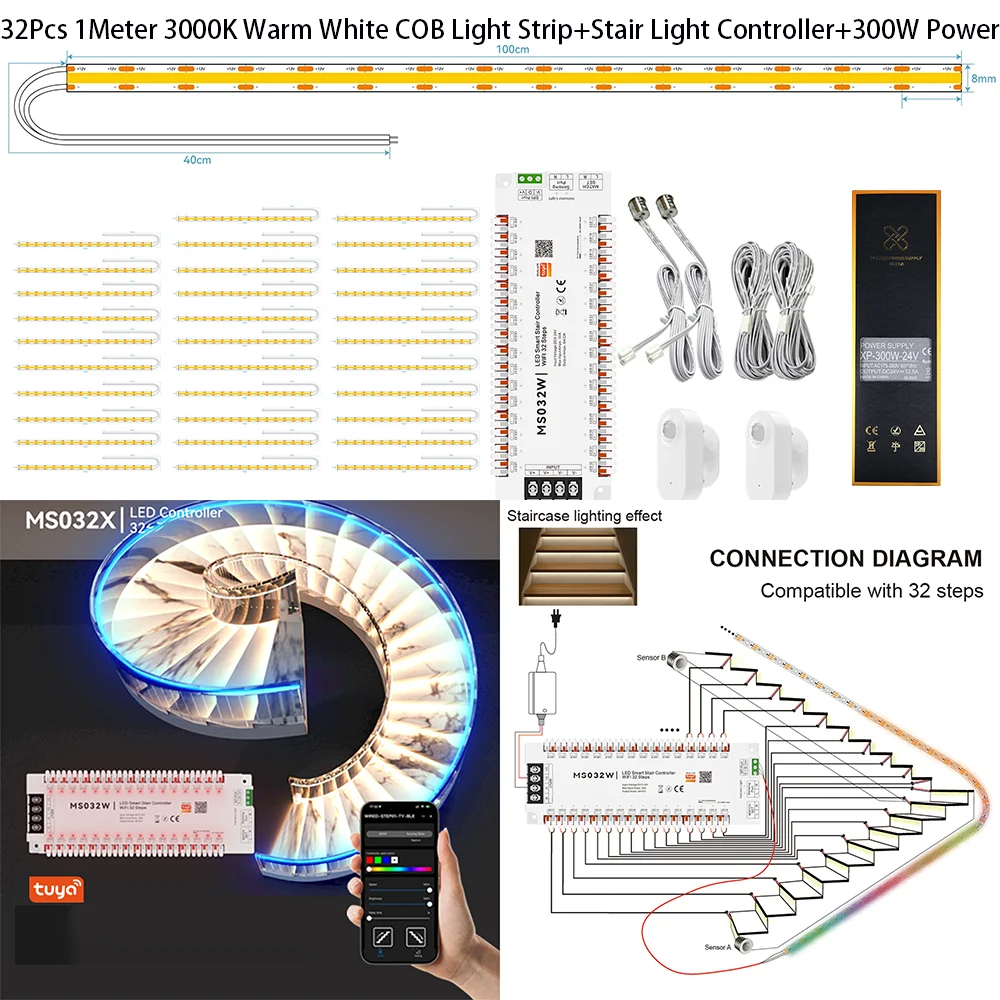 Stairway Light Motion Sensor Automatic Controller 16Steps Stair Light Set 32Steps Stair Light Set