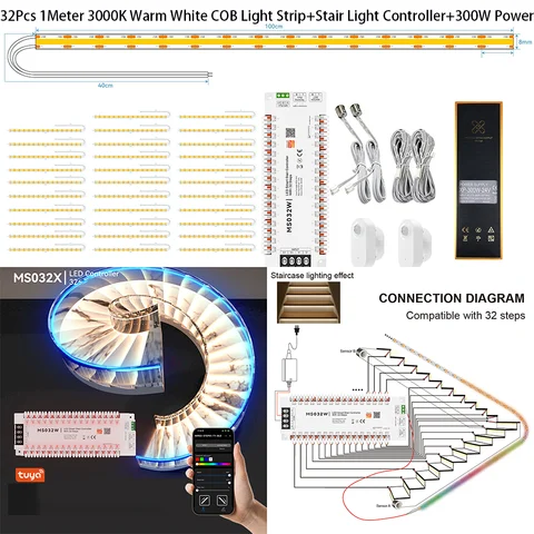 Stairway Light Motion Sensor Automatic Controller 16Steps Stair Light Set 32Steps Stair Light Set