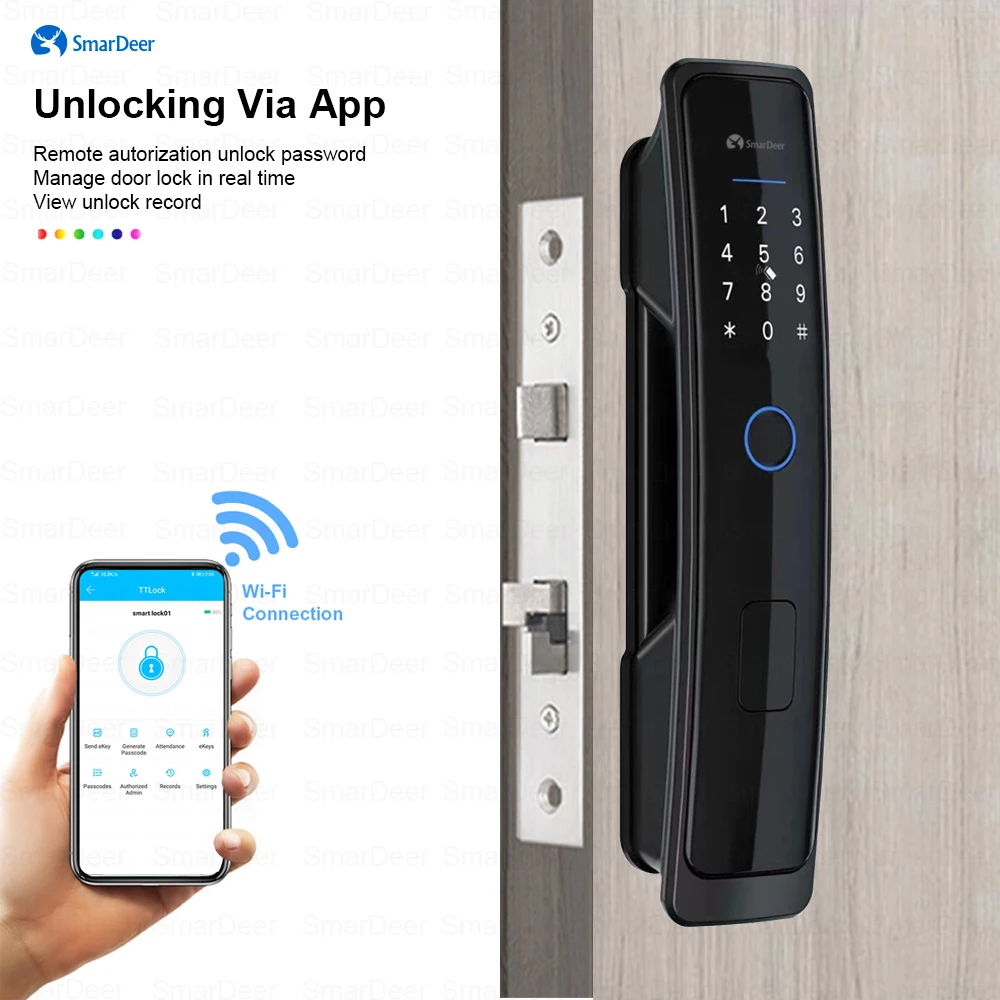 SmarDeer Electronic lock for TTLock smart lock with Alaxe and Google Assistant voice control Unlocking via Fingerprint/Code/RFID