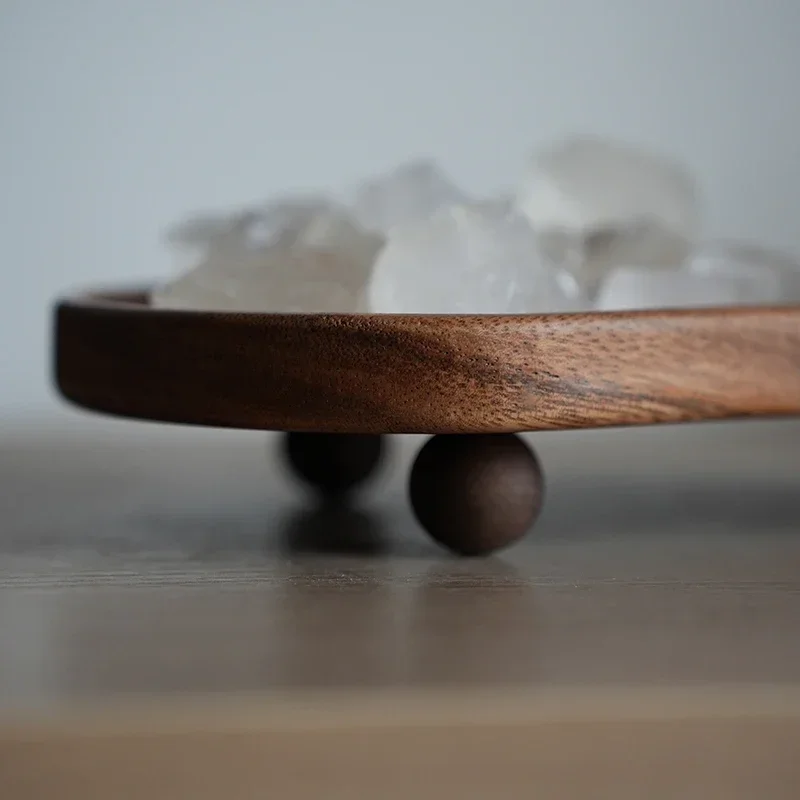 Retro Walnut Color Wooden Tray Round Aromatherapy Key Storage Rack Geometric Design Sense Dessert Tray Photo Props Decorative