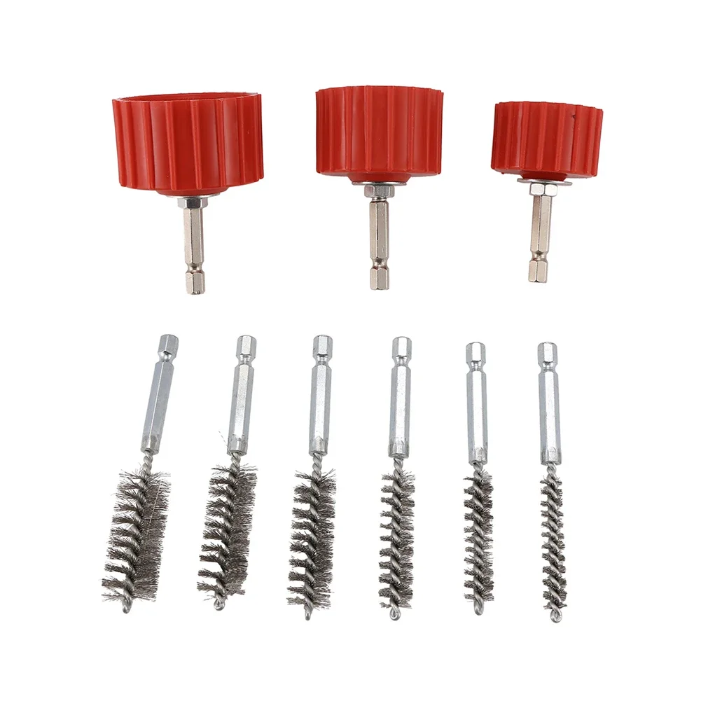 3/9pcs 3/4" Copper Pipe Cleaner Set For Power Drill 1/4" Tube Cleaning Brushes Accessories Removing Rust Tools Power Tool Parts