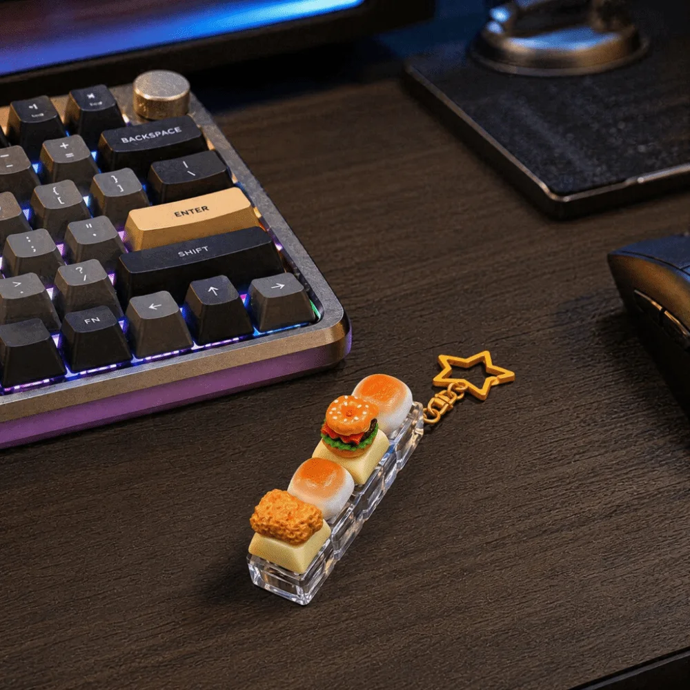 Finger Button Anti-stress Pendant Simulated Mechanical Stress Relief Clicker Pass The Time Bread Keycap Fidget Keychain