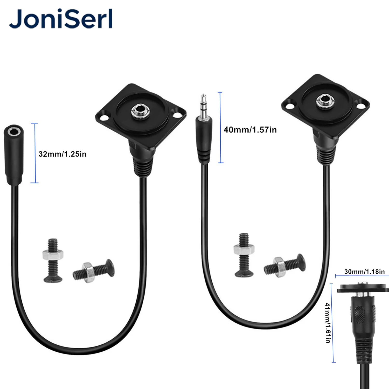 DC 3.5mm TRS Male and Female Panel Short Wire Installation Audio Connector TRS 1/8 Stereo Headphone Installation Socket 22cm