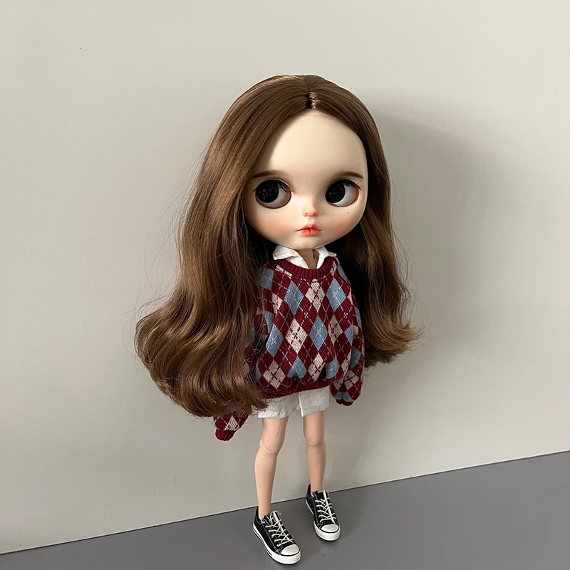 DLBell Blythe Doll Clothes Cute Sweater Diamond check Hoodies Shirts Shorts for Blyth Barbie OB24 Pullip Licca 1/6 Dolls Outfits