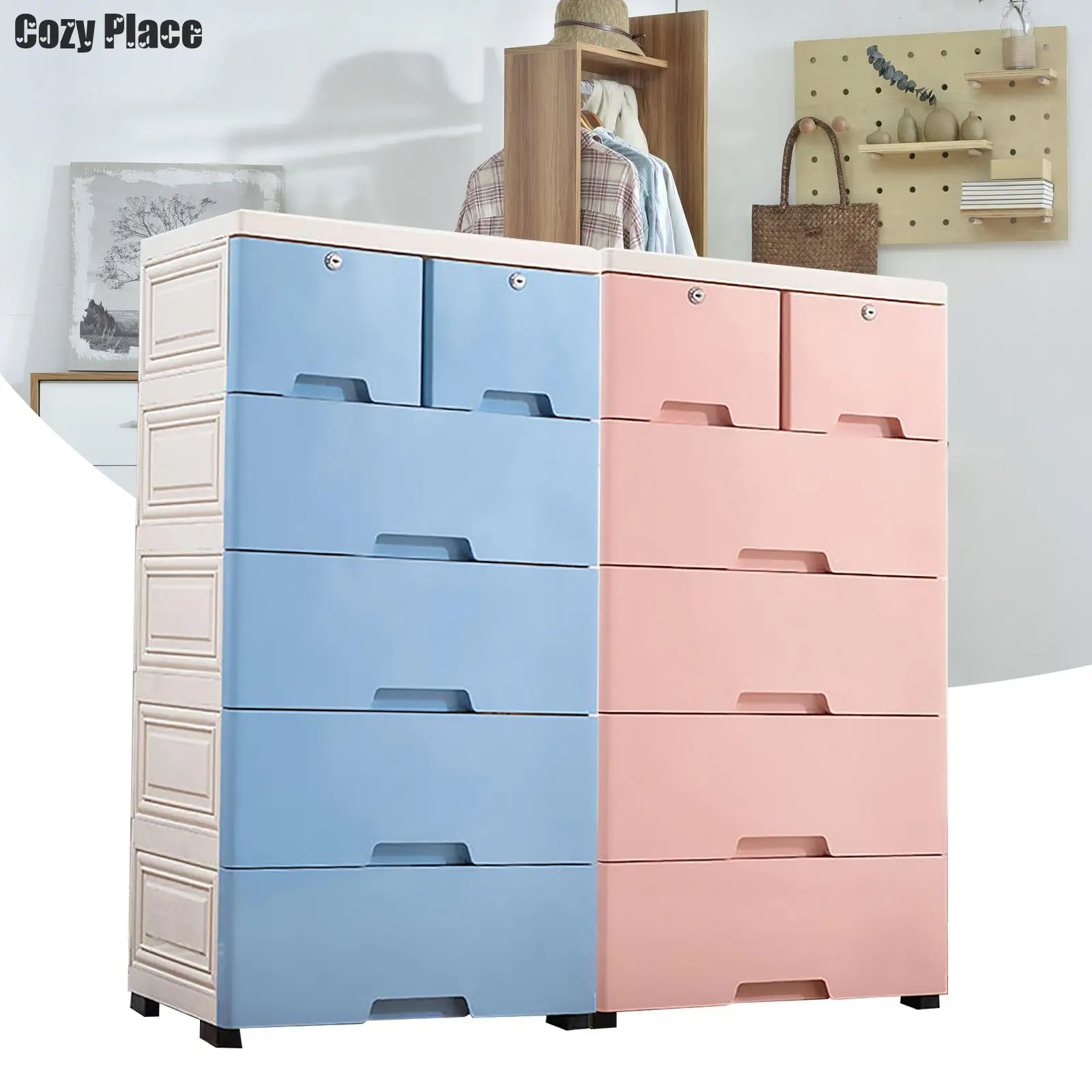 Drawer Unit Thickened Plastic Storage Organizers for Bedroom Clothes Tower Locker Cabinet Clothing Organizer Pink/Blue