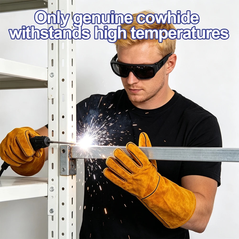 Heat Resistant Flame Retardant Welding Work Gloves Yellow Anti-scald Protector Gloves For Soldering Metal Welding Industrial Use